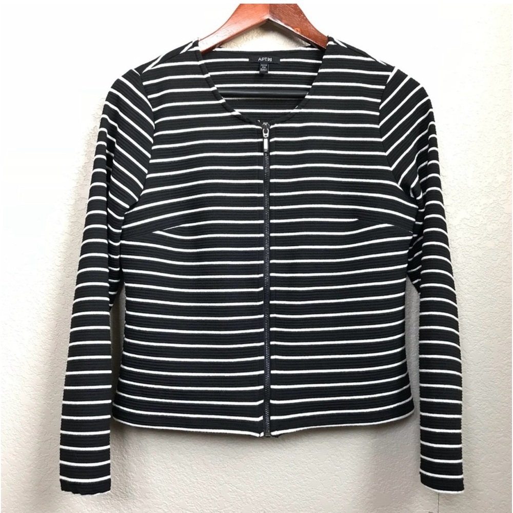 APT 9 Black & White Striped Ribbed Jacket Size M Petite